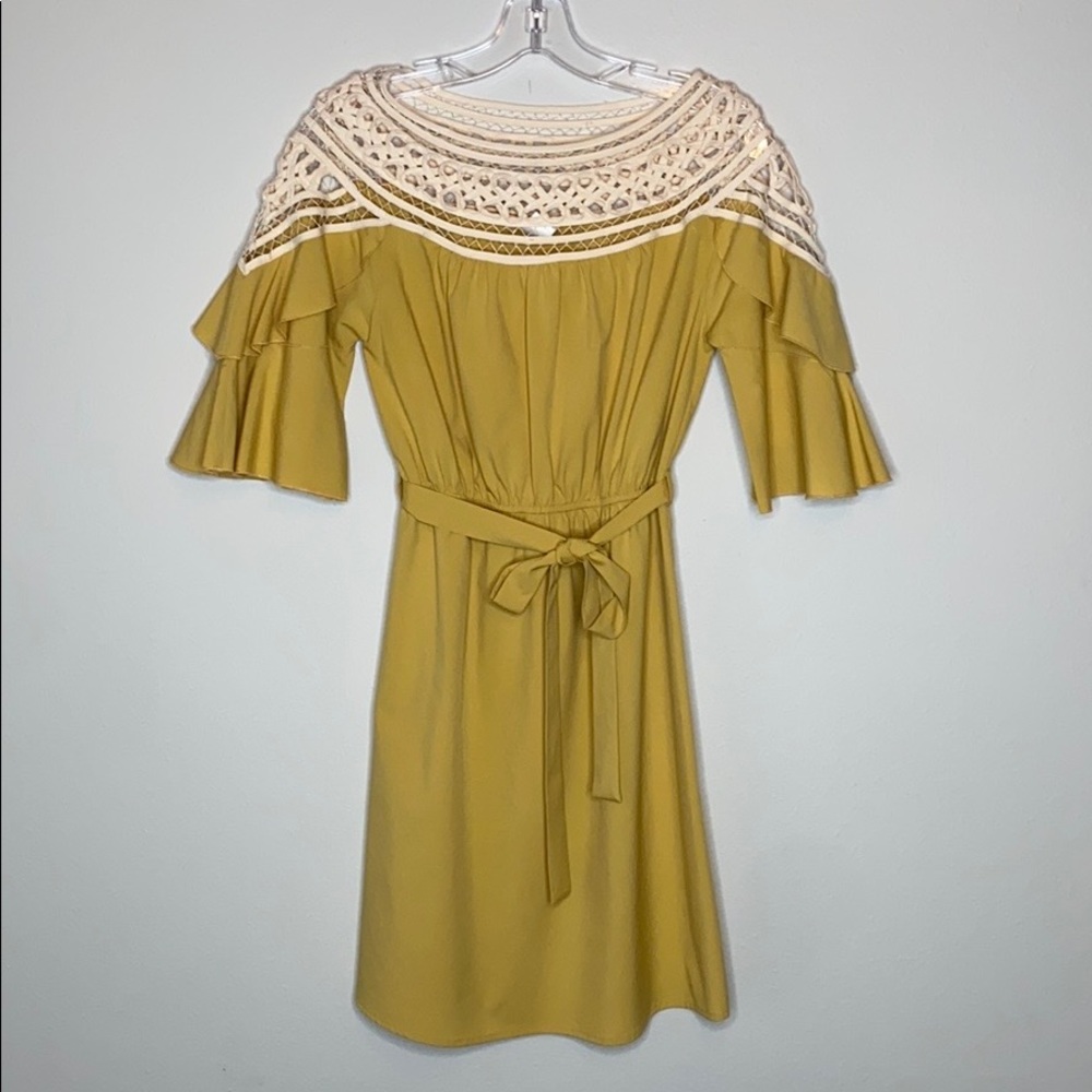 Esley Boho Gold/Ivory Weave Ruffle Dress Size S